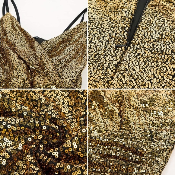 NWT GRACE KARIN GOLD/BLACK SEQUENCE MID LENGTH DRESS - Picture 4 of 8